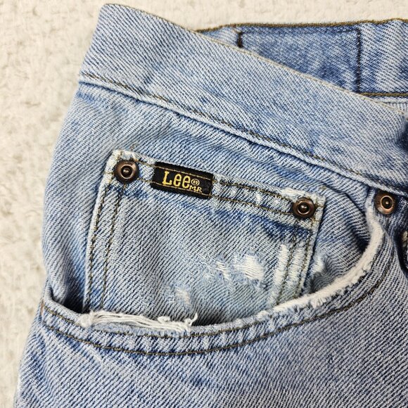 Lee Jeans Mens 34x32 Y2K Blue Denim Light Stone Wash Regular Fit Distressed Norm - Picture 16 of 16